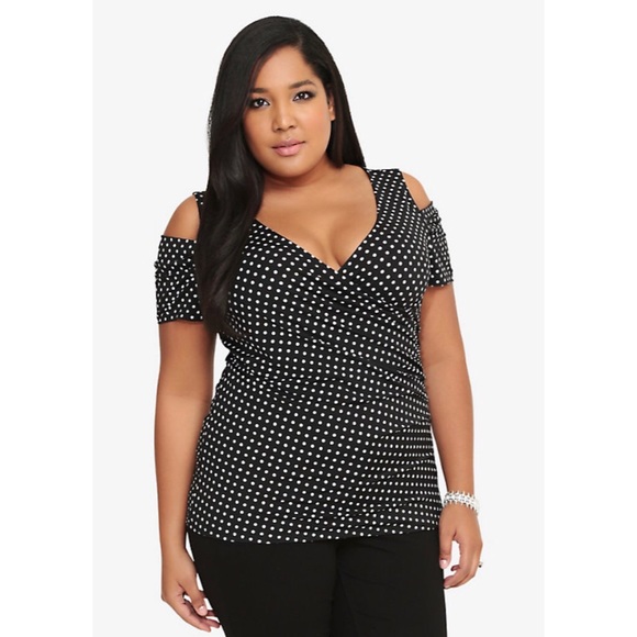 Torrid Plus Size Polka Dot Cold Shoulder Top - Picture 1 of 5